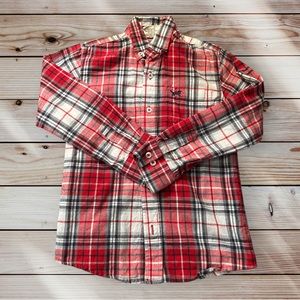 JACK THOMAS Kid’s Flannel Plaid Button Down Shirt in Red/White/Gray